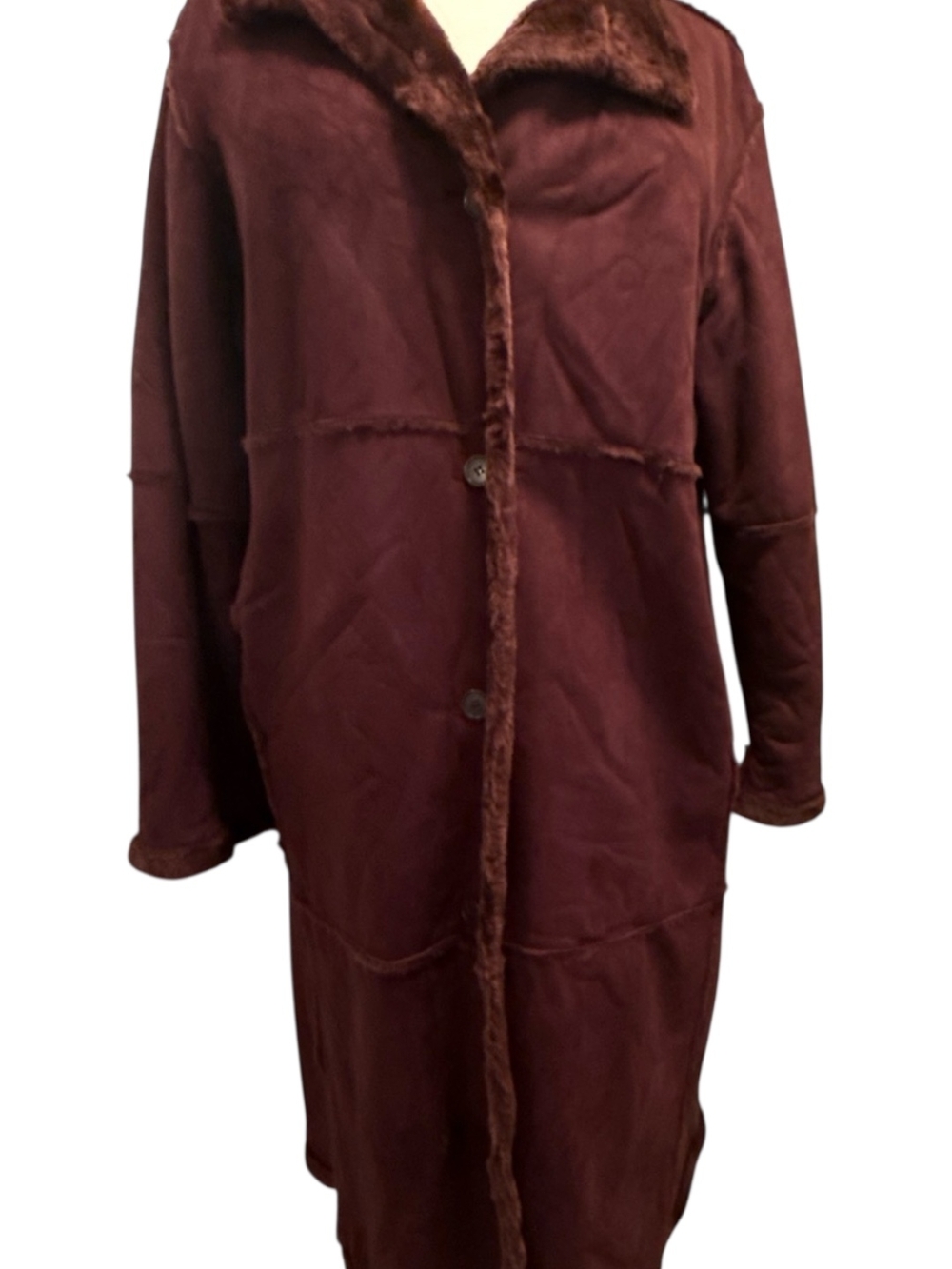 ƘjWomen's Brown Faux-Suede Shearling Coat